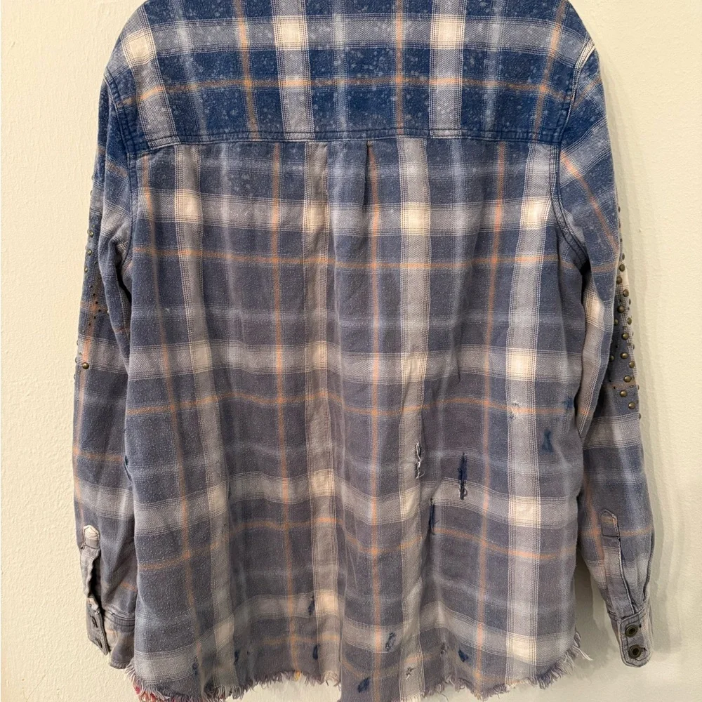 Free People Blue Plaid Jacket with Studded Sleeves - Picture 4 of 5